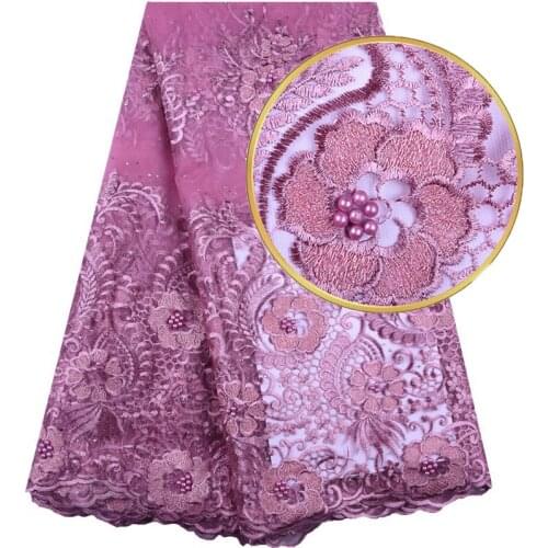 African Tulle Lace Fabric 2019 High Quality African French Lace Fabric With Beads Nigerian Embroidery Tulle French Lace 1573