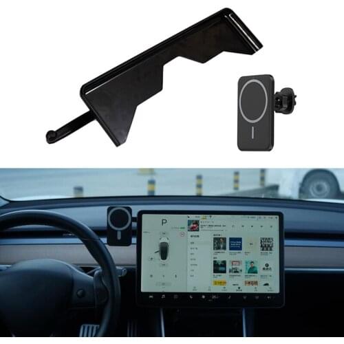 Car Phone Mount with 15W Qi Magnetic Wireless Charger for Tesla Model 3 Model Y, Fast Charging Cellphone Holder