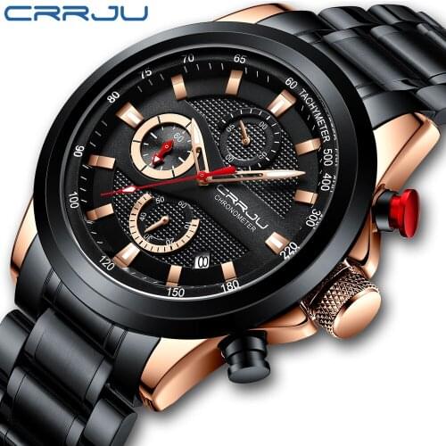CRRJU Watches for Men Top Brand Luxury WristWatch Quartz Clock Men Waterproof Sport Chronograph Quartz watch Relogio Masculino