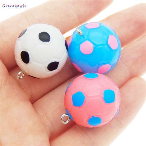 GraceAngie 3pcs/lot Resin Football Pendant Keychain Hanging Jewelry Charms DIY Phone Case Decor Accessory Craft Making 25*22mm