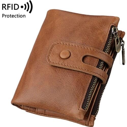 RFID Blocking Security Genuine Leather Wallet for Men Womens Short Leather Card Holder Purse Bifold Short Male Wallets 2020
