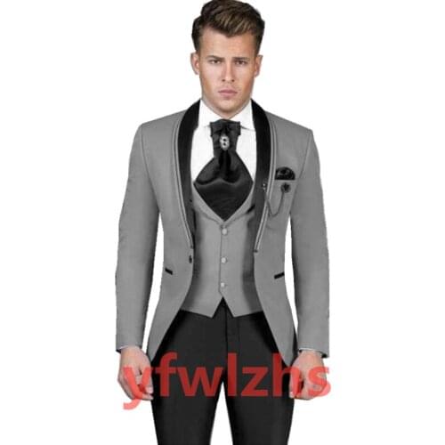Handsome One Button Groomsmen Shawl Lapel Groom Tuxedos Wedding Dress Men Suits Blazer Prom Dinner (Jacket+Pants+Tie+Vest) B61