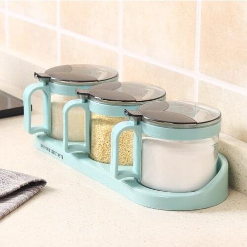Kitchen Spice Rack Stackable Storage Seasoning Boxes Spice Jars With Handle Spoon Kitchen Glass Container For Herb Spice Salt