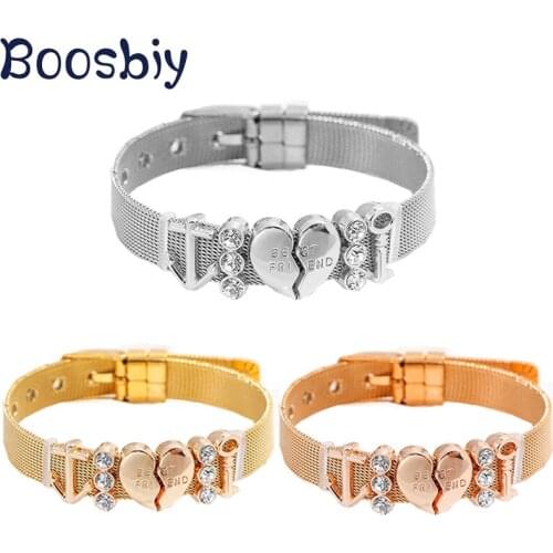 Hot Sale Fashion Jewelry Gift Gold Color Mesh Bracelet With Best Friend Charms DIY Brand Bracelet for Female Gift