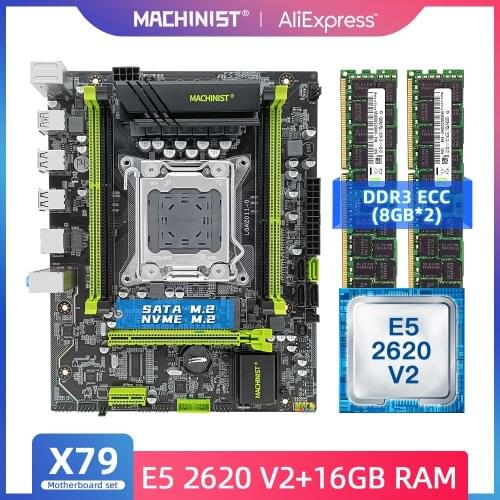 MACHINIST X79 GREEN Motherboard LGA2011 Kit with Inte E5 2620 V2 Processor 16G(2*8) DDR3 Support Desktop and ECC Memory USB2.0,U