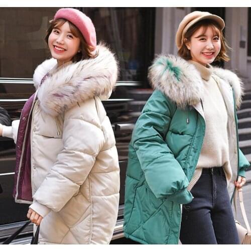 Fashion Slim large fur collar thick down cotton clothing womens 2019 winter new long section cotton coat warm jacket tide S-2XL