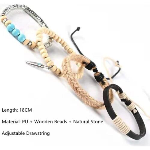 1pcs MenS Retro Style Leather Woven Bracelets Anchor Turquoise Multilayer Wide Wrap Jewelry Bracelets Ethnic Tribal Wristbands