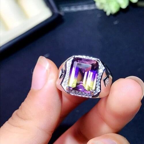 100% real New s925 pure silver inlaid with amethyst man ring noble and elegant amethyst gives boyfriend Gift