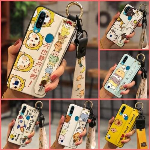 Cartoon Silicone Phone Case For ZTE Blade A7 2020 With FingerPrint TPU Soft Shockproof Wrist Strap