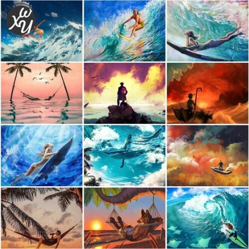 Diamond Painting Kits for Adult Surfiding Full Drill Mosaic Art Sunset Rhinestones Embroidery Round Square Stitch for Home Decor