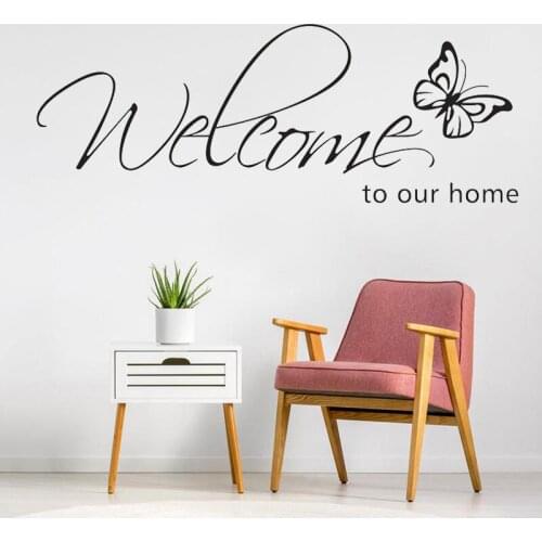 Wall Sticker 'Welcome To Our Home' Text Patterns Home Decor Living Room Decals Wallpaper Bedroom Decorative Butterfly Stickers
