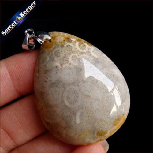 New Classic Hot Natural Healing Crinoid Fossil Gem Stone Pendant Necklace For Women And Men Chrysanthemum Stone Jewelry HS297
