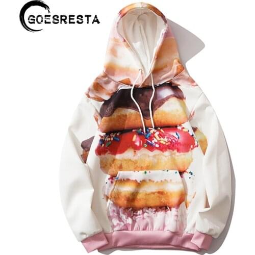 Goesresta 2020 Autumn New Hip Hop Hoodies Men Oversized Donut Print Casual Pullover Streetwear Sweatshirt Men Hooded Sweatshirt