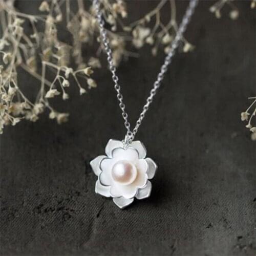 Season Gate 925 Sterling Silver Chain Pearl Lotus Flower Elegant Necklace for women SN019