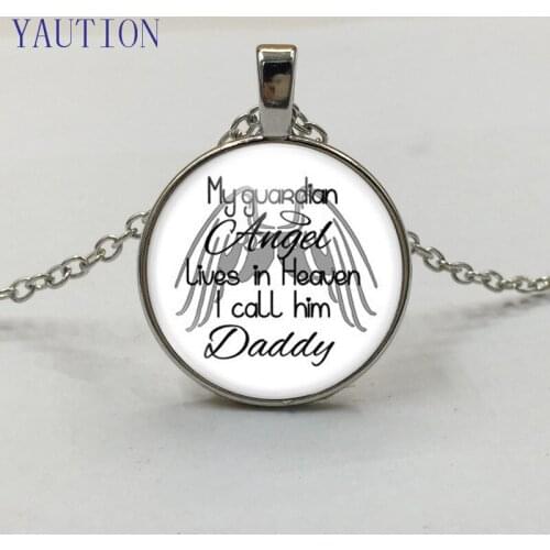 YAUTION Dad Memorial Necklace In Loving Memory Remembrance Bereavement Gift my guardian angel lives in heaven Lettering Jewelry