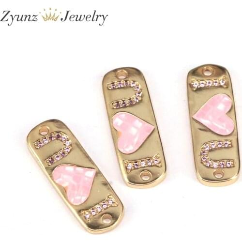 10PCS, Micro Pave CZ Enamel Heart LOVE Rectangle Bar Connector, For Bracelet Making, Fashion Jewelry Findings