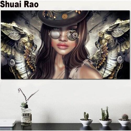 Sexy elf diamond painting square 3 d cross stitch round diamond embroidery rhinestone Mechanical wings woman painting mosaic