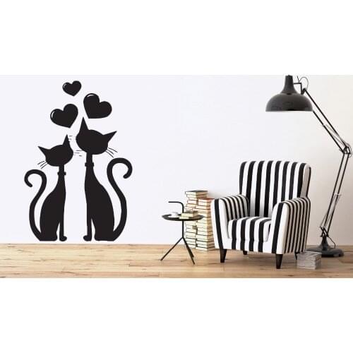 Removable Wall Sticker Cat Couple in Love Heart in March Spring Vinyl wall Decal 3d Poster Mural Wallpaper Vinilos Paredes D933