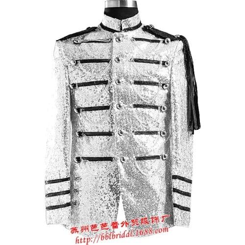 Silver sequined suit costume Mens shoulder general European style palace nightclub singer host male dress