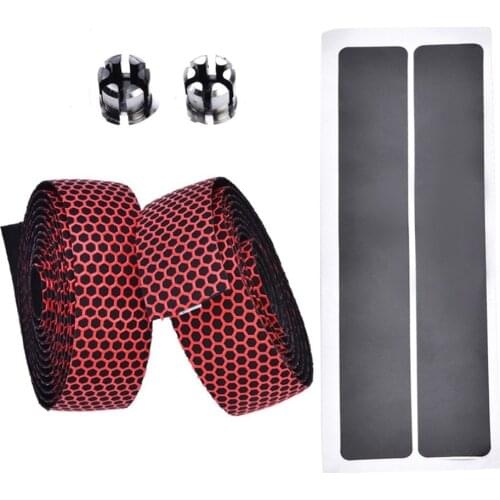 Bicycle Handlebar Honeycomb Tape Mountain Non-slip Road Bike Leather Perforated Belt 2 Plugs Breathable Handle Bar Wrap Strap