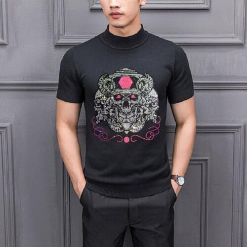 Spring/Summer Mens Sweater Solid Color Variety Choices Hot Diamond Knitted Short Sleeve High Quality Fabric All-Match Pullover