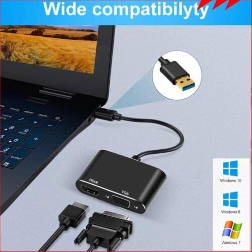 USB 3.0 to HDMI-compatible VGA 1080P Adapter Good Strong Endurance 2 in 1 Hub Video Converter for Mac OS HDTV