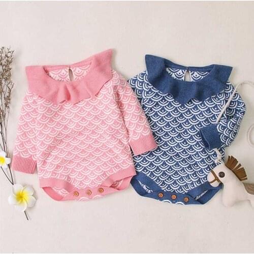 0-24M Newborn Toddler Baby Girls Princess Knitted Sweater Bodysuit Soft Tops Winter Warm Ruffle Long Sleeve Jumpsuit