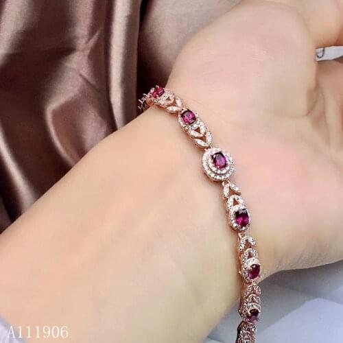 KJJEAXCMY boutique jewelry 925 sterling silver inlaid natural gem magnesium aluminum garnet female bracelet support detection