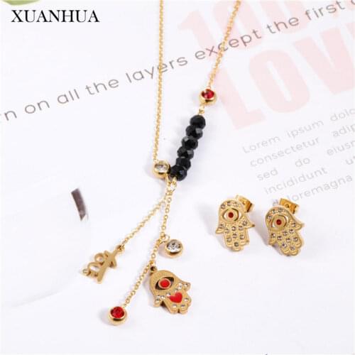 XUANHUA Stainless Steel Jewelry Sets Hand Pendant Evil Eyes Necklace Earrings Set Fashion Jewelry Accessories