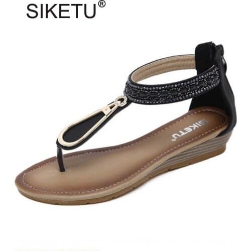 Ladies Casual Small Wedge Sandals Fashion String Beaded Ankle Strap Gladiator Sandals For Women Size 35-42 Female Beach Sandals