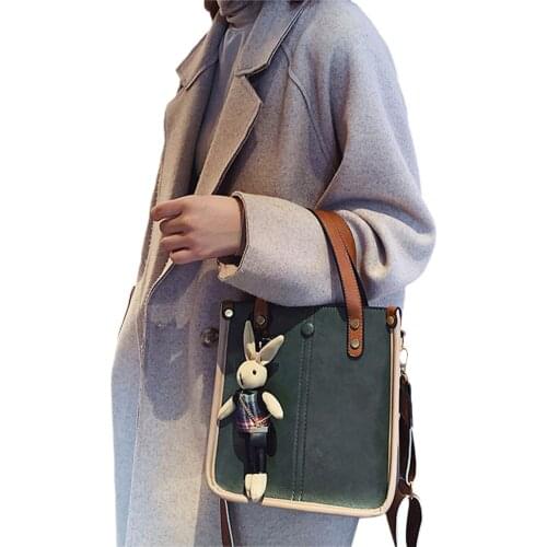 PU Leather Women Vintage Crossbody Bags Shoulder Bag with Bear Pendant Adjustable Leather Strap Soft Handle Messenger Bag