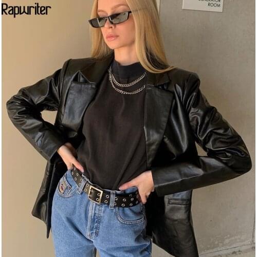 Fashion Pu Black Oversize Ladies Suit Leather Blazer Women 2020 Turn Down Collar Long Sleeve Coat Femme Vintage Winter Clothes