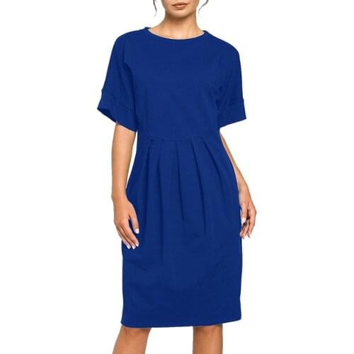 Chic Autumn Discount Style Pleated Dress OL Style Women Knee-length Skirt Elegant Office Style O-neck Multicolor Lady Dress Sale