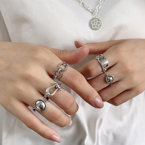 1PC Authentic 925 Sterling Silver Fine Jewelry Smile chain elephant horseshoe Ring Fashion C-J1610