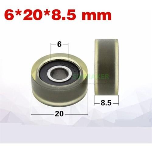 10pcs 6*20*8.5mm PU 606 bearing coated polyurethane pulley, mute rubber wheel/rolling guide wheel, separator flat wheel