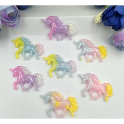 10Pcs Mix color Resin Unicorn Flat Back DIY Hair Bows Clips Embellishment Accessories Crafts Resin