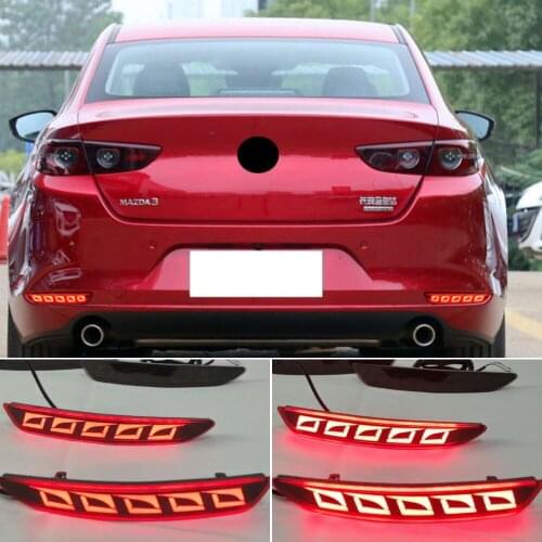 2PCS Rear Reflector For Mazda 3 Mazda3 Axela 2019 2020 2021 Car LED Rear Bumper Brake Light Dynamic Turn Signal Light