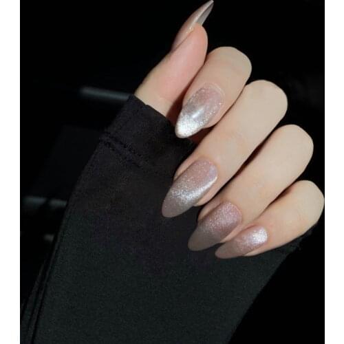 24pcs Spar Cat Eye Long Fake Nails Full cover Fake Nails Glue DIY Manicure Nail Art Tools