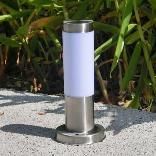 28CM E27 Outdoor Garden Bollard Light Stainless Steel Post Lawn Lamp Waterproof Villa Fence Pathway Pole Pillar Light