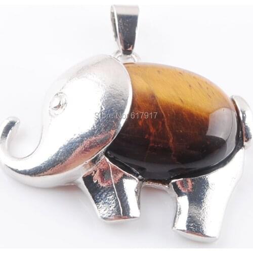 Free Shipping Natural Tigers Eye Gem Stone Energy Cute Elephant Pendants for Child Jewelry Chakra TN3616