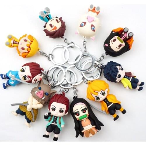 Cute Anime Demon Slayer Kamado Tanjirou Agatsuma Zenitsu Hashibira Inosuke Tomioka Giyuu Keychain Key Ring 3D Key Chain Gift