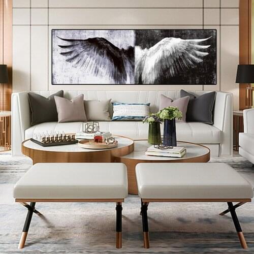 Black and white abstract wings wall artist canvas painting posters and vintage angel wings living room decoration painting