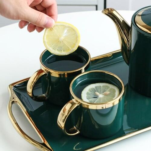 European luxury ceramic coffee cup set gift box set mug milk tea coffee green drink 380ml