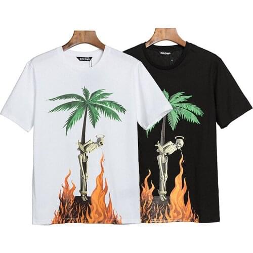 Palm Angels 22SS flame skull coconut tree print wild couple short-sleeved T-shirt Boyfriend Gift