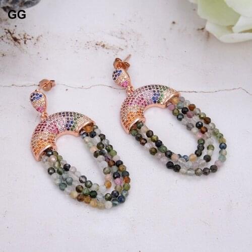 GuaiGuai Jewelry Natural Mixed Color Tourmaline Multi Color Cz pave Stud Earrings