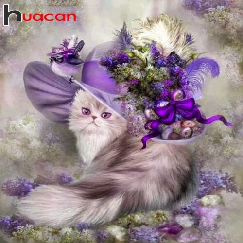 Huacan New Arrivals Full Square/Round Diamond Painting Cat 5D DIY Diamond Embroidery Animal Home Decoration