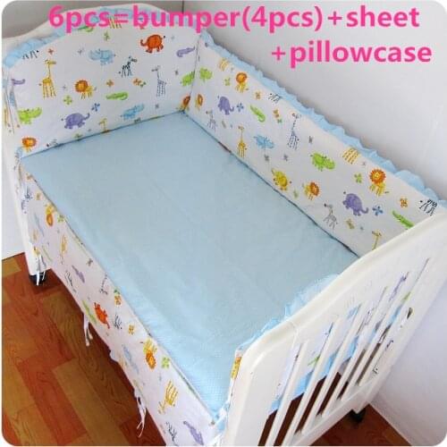 2016 6PCS crib baby bedding set 100% cotton crib bumper baby cot sets cama infantil (4bumpers+sheet+pillow cover)
