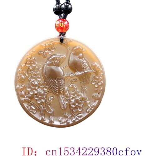 Brown Jade Bird Pendant Carved Gifts Necklace Fashion Flower Jewelry Amulet for Charm Jadeite Chinese Women Natural