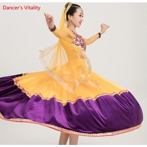 Luxury India Dance Clothes Performance Suit Embroidery Sequins Dress+Veil 2pcs Set Adult Belly Dance Stage Competition Costumes