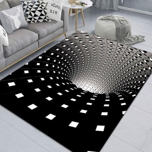 Bottomless Hole Carpet Round Black White Grid 3D Illusion Vortex Room Bedroom Anti-Slip Floor Mats Home Fashion Carpet Rugs New